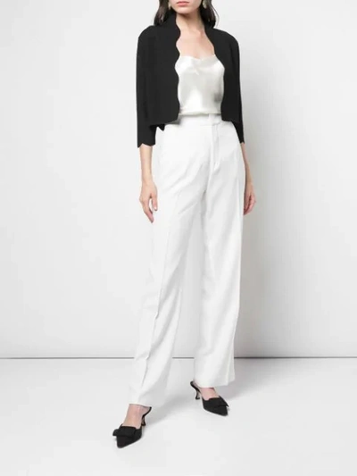 Lela Rose Scallop-trimmed Knit Bolero In Black