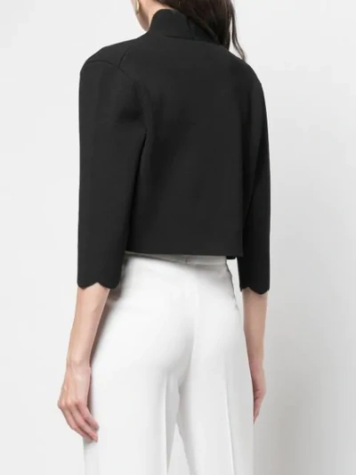 Lela Rose Scallop-trimmed Knit Bolero In Black