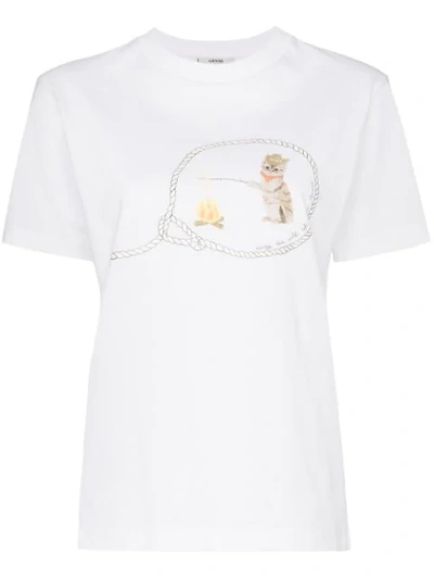 Shop Ganni Harris Cowboy Cat Print T-shirt In White