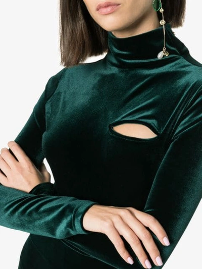 Shop Marta Jakubowski Cut Out Turtle Neck Velvet Top - Green