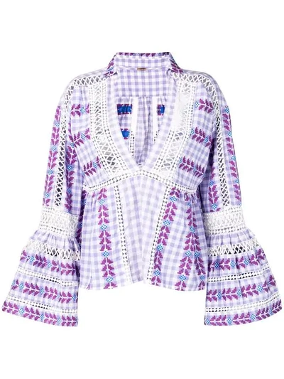Shop Dodo Bar Or Embroidered Gingham Top In Purple