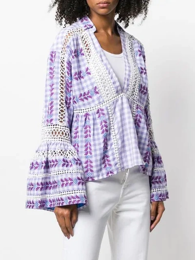 Shop Dodo Bar Or Embroidered Gingham Top In Purple