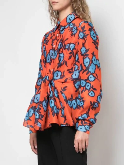 Shop Carolina Herrera Printed Tie Waist Shirt In Orange