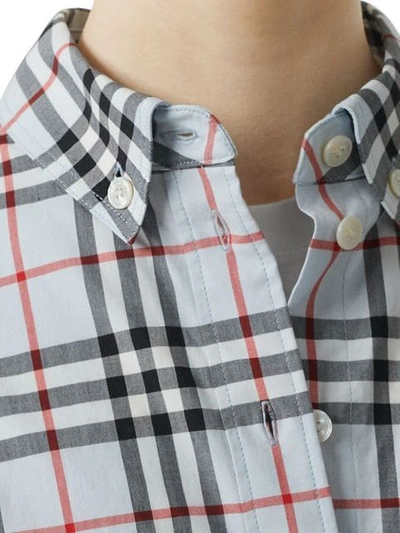 Shop Burberry Button-down Collar Vintage Check Cotton Shirt In Blue
