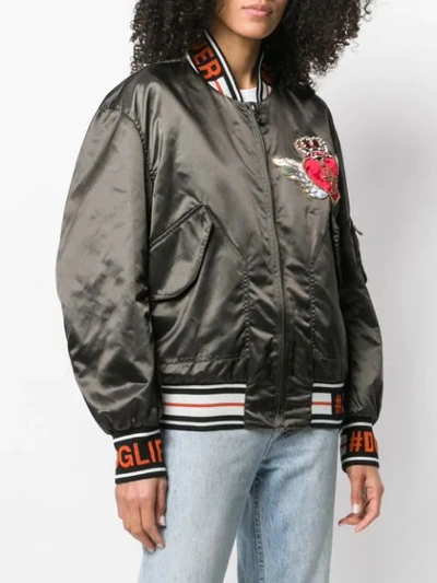 Shop Dolce & Gabbana Appliquéd Satin Bomber Jacket In Grey