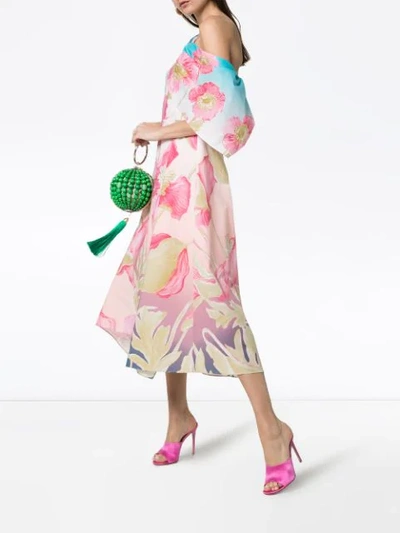 Shop Peter Pilotto Floral Print Off-shoulder Dress In Sky Poppy
