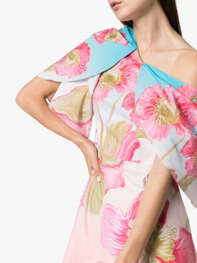Shop Peter Pilotto Floral Print Off-shoulder Dress In Sky Poppy