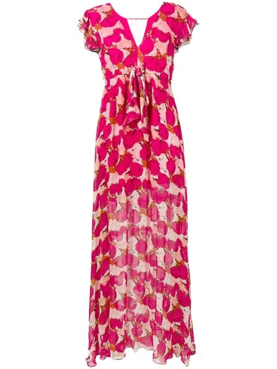 Shop Pinko Floral Flared Maxi Dress In Pink