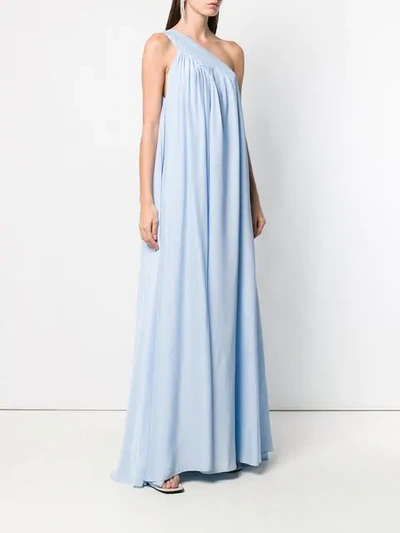 Shop Lanvin One Shoulder Flared Dress In Blue