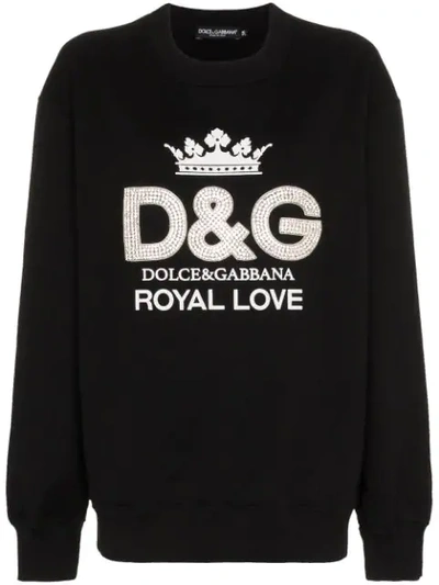 Fare Sequel Ren Dolce & Gabbana Crewneck Crystal-embroidered Logo Cotton Sweatshirt In  Black | ModeSens