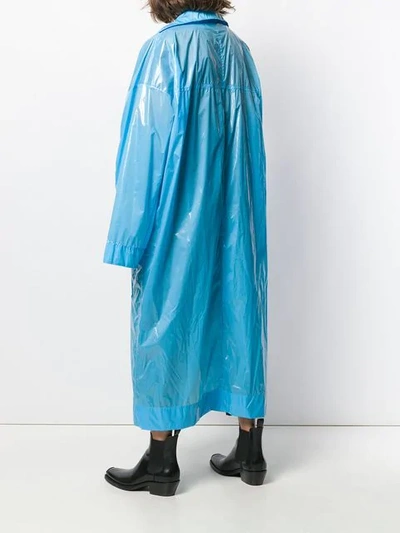 Shop Kwaidan Editions Wet Look Buttoned Coat In Blue