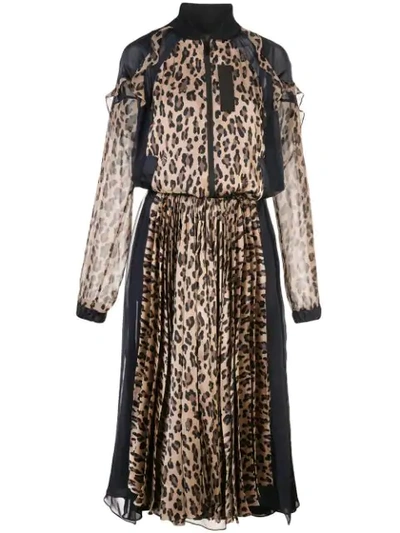 Shop Sacai Leopard Print Bomber Maxi Dress In Brown