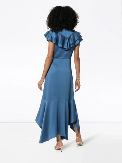 Shop Peter Pilotto Tie-neck Ruffled Dress In Blue