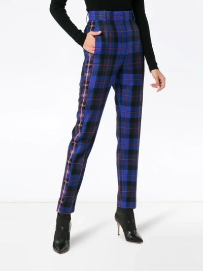 Shop Versace Checked Wool Trousers In Blue