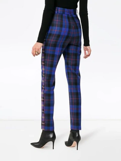 Shop Versace Checked Wool Trousers In Blue