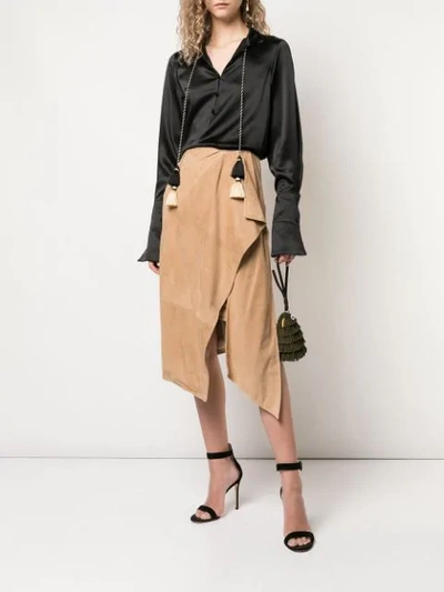 Shop Oscar De La Renta Asymmetric Midi Skirt - Brown