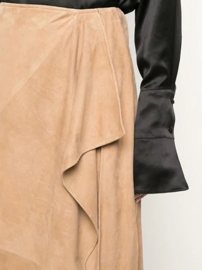 Shop Oscar De La Renta Asymmetric Midi Skirt - Brown
