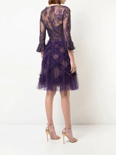 Shop Marchesa Notte Keyhole Lace Midi Dress - Purple