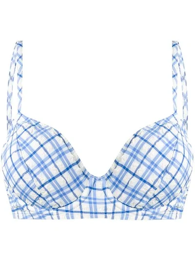 Shop Tory Burch Plaid Bikini Top In Blue