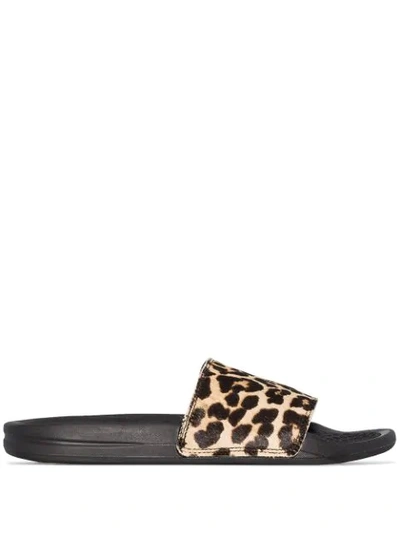 APL BROWN AND BLACK ICONIC LEOPARD PRINT SLIDES - 黑色