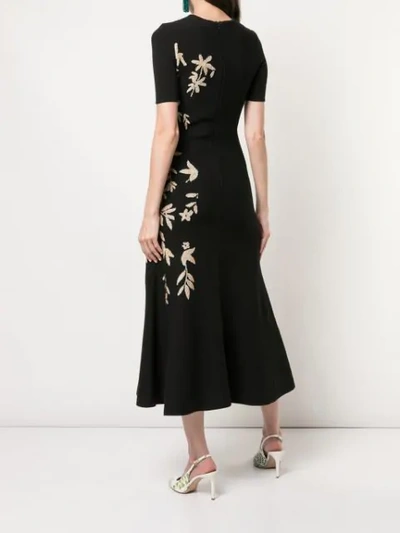 Shop Oscar De La Renta Floral Print Knitted Midi Dress In Black