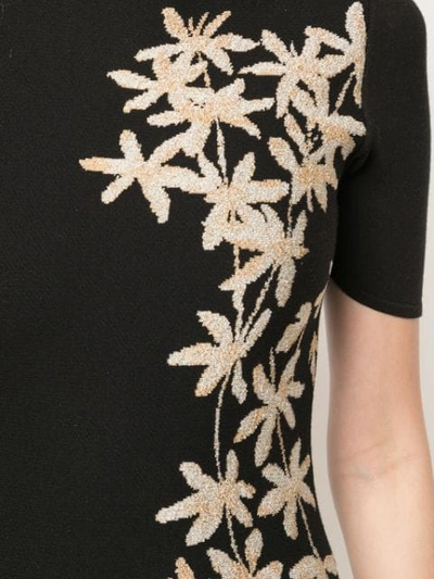 Shop Oscar De La Renta Floral Print Knitted Midi Dress In Black