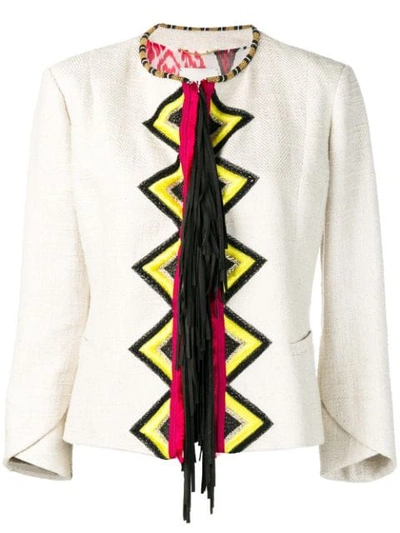 Shop Bazar Deluxe Geometric Embroidered Jacket In Neutrals