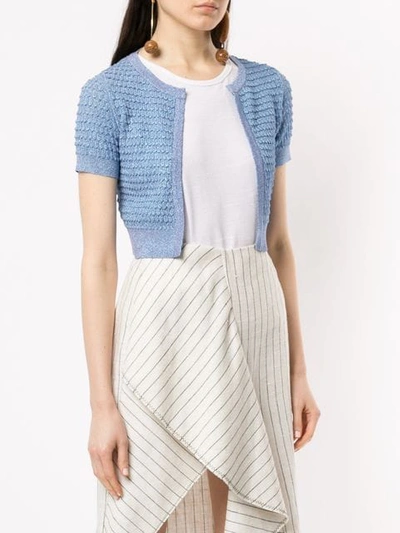 MISSONI CROPPED TEXTURED KNIT CARDIGAN - 蓝色