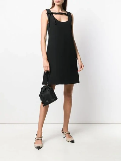 Shop Prada Bow Detail Dress In F0806 Nero+nero