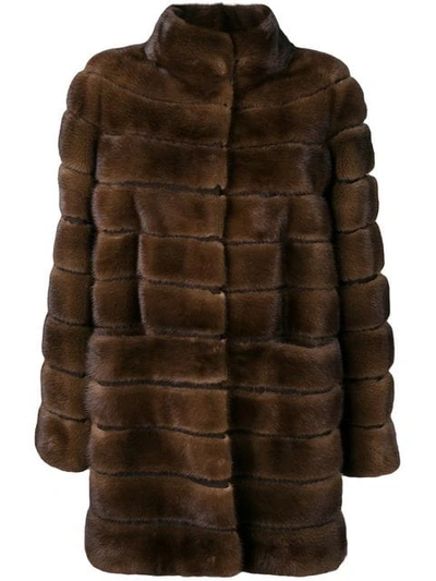 Shop Liska Fur Midi Coat In Brown