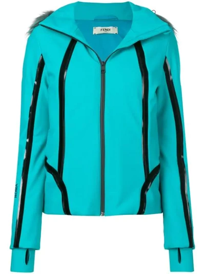 Shop Fendi Zipped Hooded Jacket - Blue