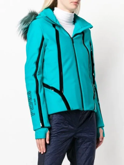 Shop Fendi Zipped Hooded Jacket - Blue