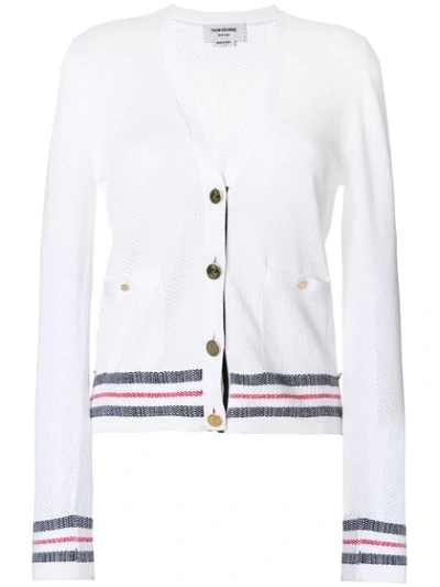 Shop Thom Browne Mesh Knit Cardigan - White