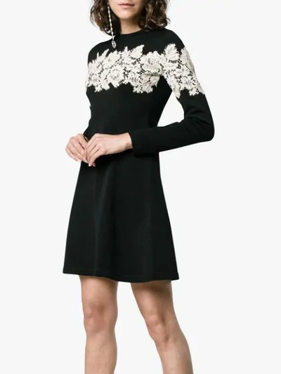 Shop Valentino Lace-embroidered Stretch Mini Dress In 0no - Black