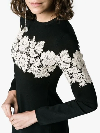 Shop Valentino Lace-embroidered Stretch Mini Dress In 0no - Black