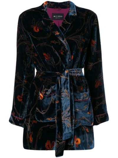 Shop Etro Floral Print Wrap Jacket In Blue