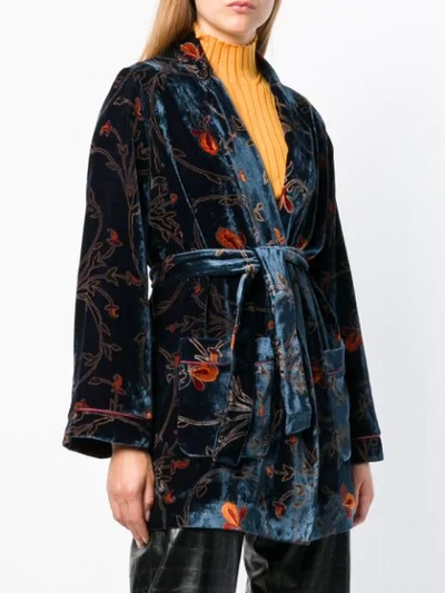 Shop Etro Floral Print Wrap Jacket In Blue