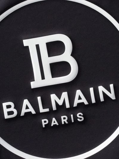 Shop Balmain Logo Print Swimsuit In  Black/ White