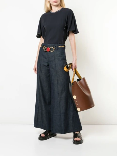 Shop Marni Denim Palazzo Trousers In Grey