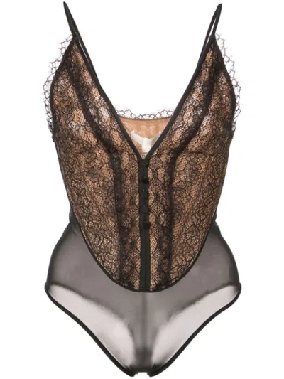 Shop Jonathan Simkhai Lace V-plunge Bodysuit In Black