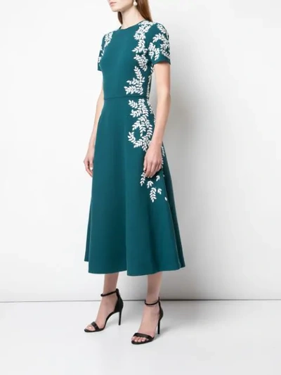 Shop Oscar De La Renta Leaf Embroidered Dress In Green