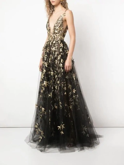 Shop Oscar De La Renta Floral Embroidered Sleeveless Gown In Black