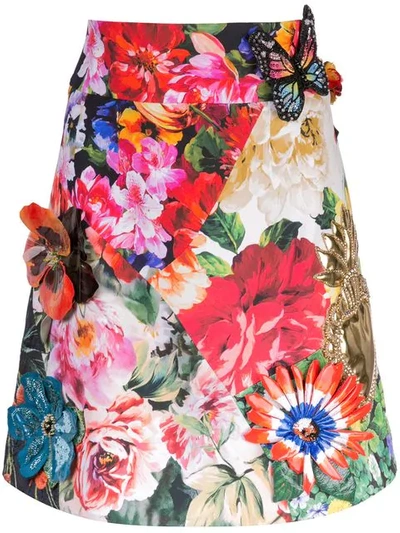 Shop Dolce & Gabbana Floral Print Embroidered Skirt In White