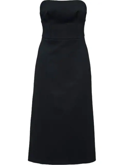 Shop Prada Strapless Midi Tailored Dress In Black