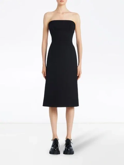 Shop Prada Strapless Midi Tailored Dress In Black