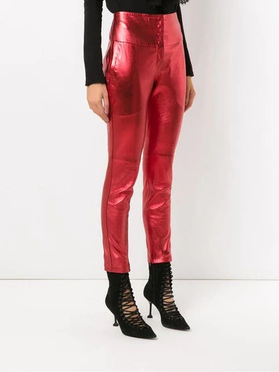 Shop Andrea Bogosian Metallic Skinny Leather Pants In Red