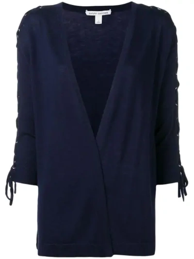 Shop Autumn Cashmere Lace-up Sleeve Cardigan In Blue