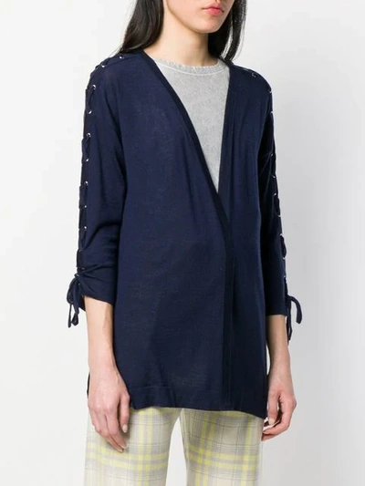 Shop Autumn Cashmere Lace-up Sleeve Cardigan In Blue