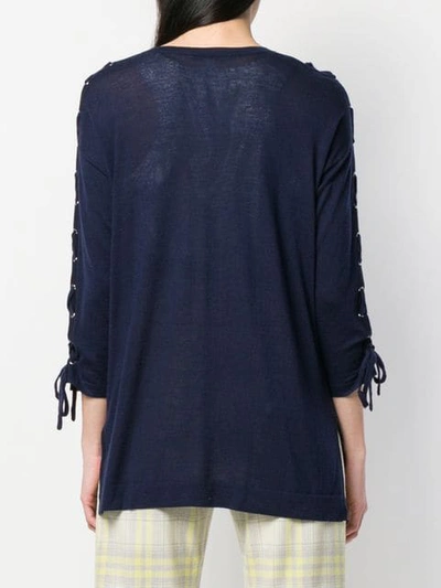 Shop Autumn Cashmere Lace-up Sleeve Cardigan In Blue