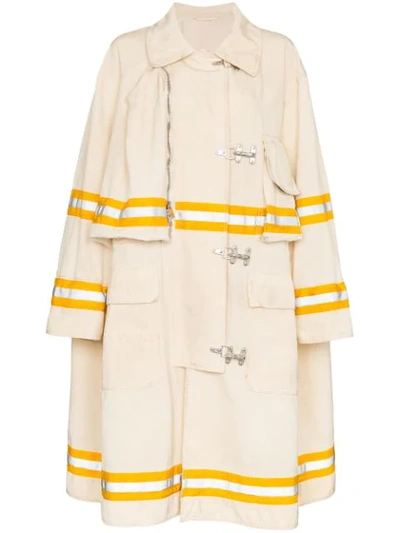 Shop Calvin Klein 205w39nyc Oversized Contrast Parka Cotton And Leather Coat - Neutrals
